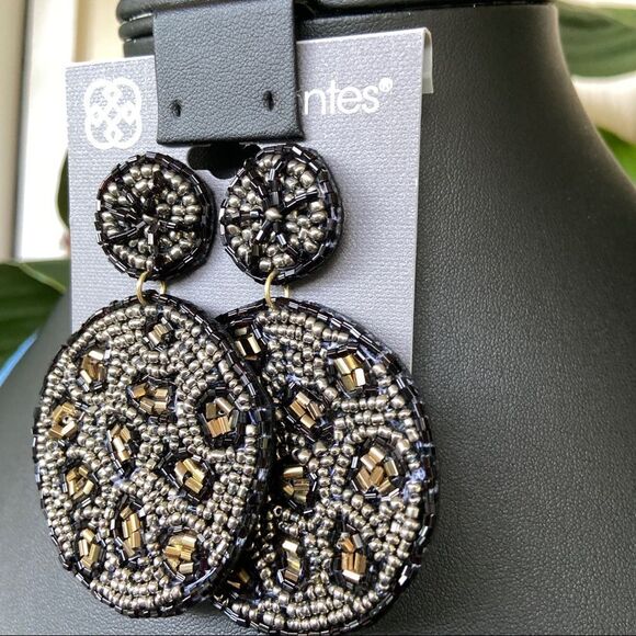 Black/Tan Beaded Circles Dangle Daisy Fuentes Fashion Earrings - Picture 3 of 8